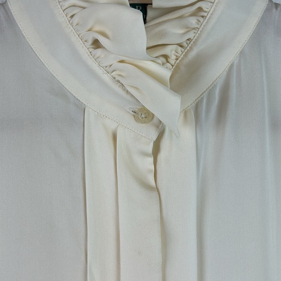 Lauren Ralph Lauren ruffle neck 💯 cream silk blouse button top 12 petite - Picture 4 of 7